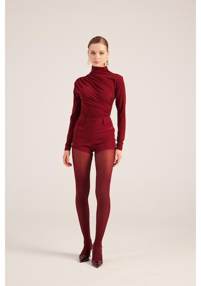 Holly Lolly Yüksek Bel Fermuarlı Mini Bailey Şort Bordo