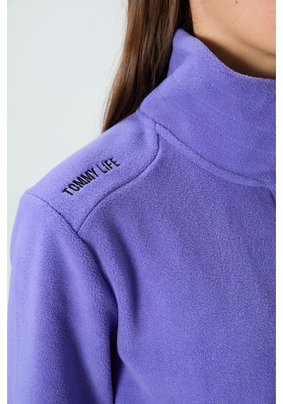 Tommy Life Eflatun Dik Yaka Fermuarlı Rahat Form Kadın Polar Sweatshirt - 97173 Eflatun