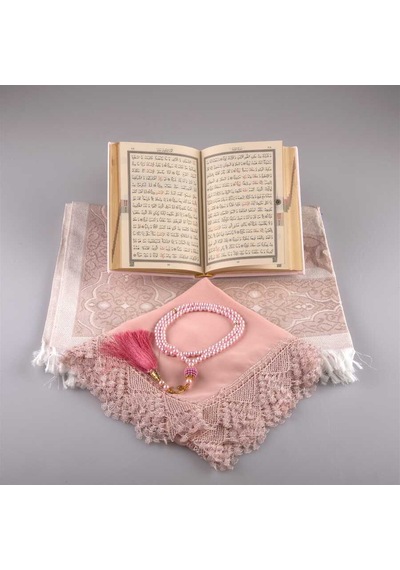 Şal + Seccade + Tesbih + Kuran Hediye Seti (Çanta Boy. Toz Pembe) N11.3522