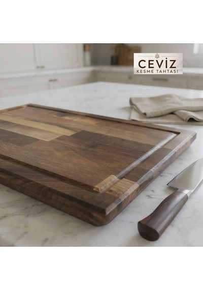 Nfzzstore Masif Ceviz Kesme Tahtası 50x30x4 Cm Ahşap Doğrama Ve Sunum Tahtası Kahverengi
