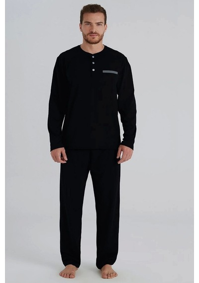 Eros 960 Erkek Uzun Kol Patlı Pijama Takımı Siyah
