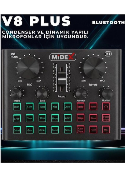 Midex MX-2020 Live Set Efektli Ses Kartı Mikrofon Stand Kayıt Can