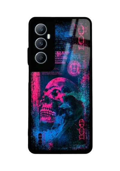 Realme C65 Pink Neon Skull Chaos Tasarımlı Glossy Telefon Kılıfı Pembe