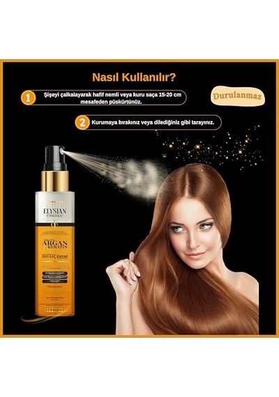 Organik Argan &amp Keratin Sıvı Saç Kremi 3'lü Set Durulanmayan, Dökülme Karşıtı, Onarıcı Ve Dolgunlaşt