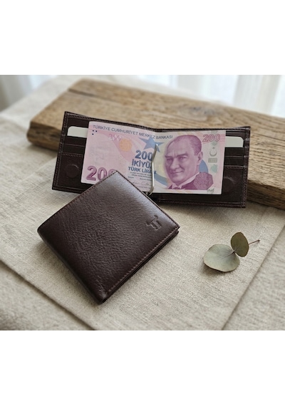 Passtell %100 Hakiki Deri Mıknatıs Kapamalı Kağıt Para Sıkıştırmalı Fermuarlı Kasik Erkek Cüzdan 11 9,5 Kahverengi