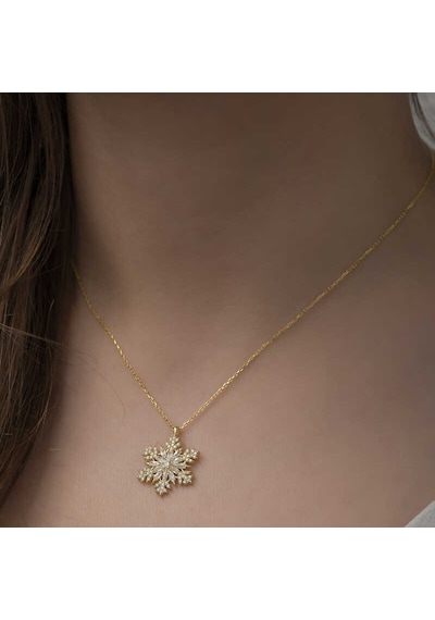 Gümüş Gold Kar Tanesi Kolye Gold