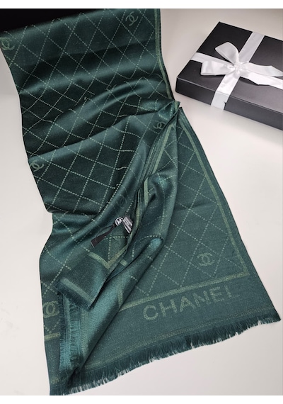 Miorel Scarfs Chnl Tema Simli Kaşmir İpek Şal Scarfs Cashmere Shawl Hijab Yeni Sezon Yeşil