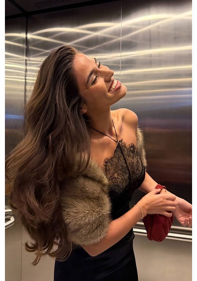 Sherida Dantel Detay Elbise - Siyah