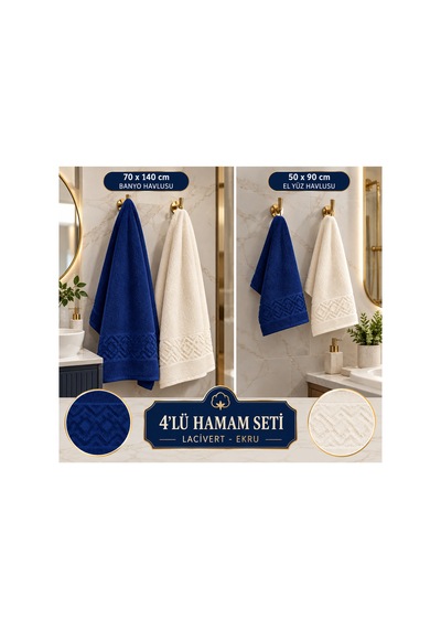 4 İü Hamam Seti 50x90 Ve 70x140 Pamuk Jakarlı Ekru - Laciveet