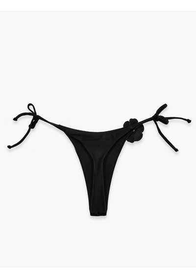 Koton Taşlı Çiçek Aplike Detaylı Yanları İpli String Mikro Bikini Altı Siyah 6sak00194mm