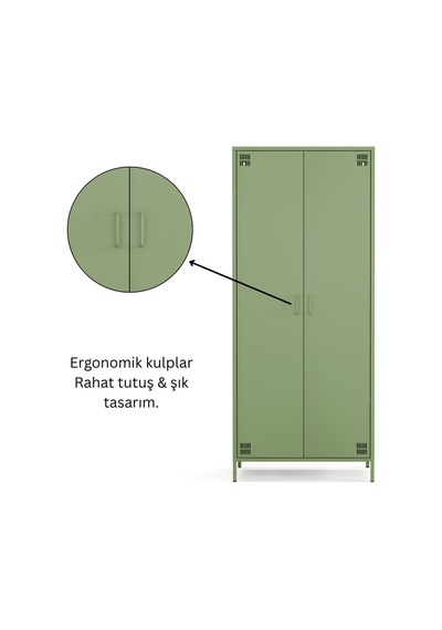 Pera Metal Elbise Dolabı, Soyunma Dolabı, İki Kapılı, 80,50 X 50 X 189,50 Cm Ral 6011 Yeşil