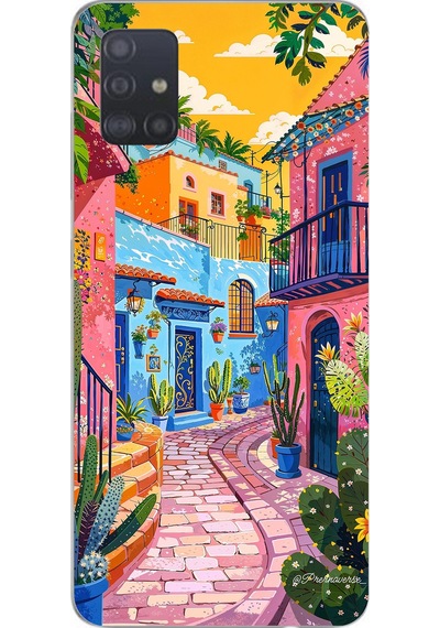 Samsung Galaxy A51 Uyumlu Renkli Sanat Sokak Silikon Kılıf Renkli