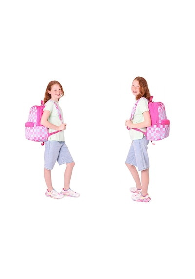 Kaukko Nature Üçlü Kız Çocuk Okul Çanta Seti - Pembe - Dama Ve Kalp Desenli Pembe - Mavi