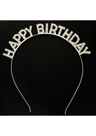 Gümüş Kristal Taşlı Happy Birthday Doğum Günü Tacı İthal Ürün 17x16 Cm Çocuk