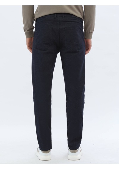 Lacivert Dokuma Slim Fit Casual Pamuk Karışımlı Pantolon Lacivert