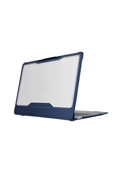 Macbook Air A1932 Uyumlu 13 İnç Outdoor Karbon Fiber Sert Kapak Darbe Emici Şeffaf Koruma Mavi