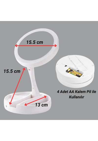 Led Işıklı 10x Katlanabilir Çift Taraflı Makyaj Aynası