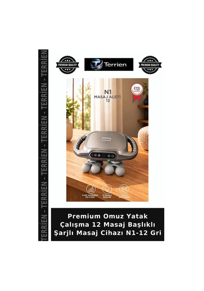 Premium Omuz Yatak Çalışma 12 Masaj Başlıklı Şarjlı Masaj Cihazı N1-12 Gri