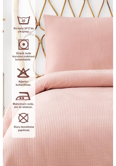 Waffle Tek Kişilik Pike Seti Pudra 160x220 Cm Çok Renkli