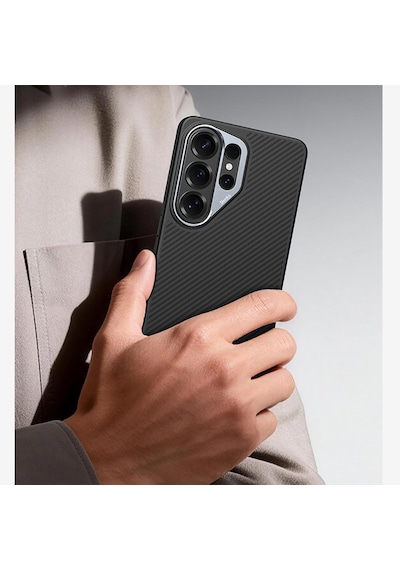 Galaxy Uyumlu S26 Ultra Kılıf Karbon Fiber M-safe Uyumlu Benks Hybrid Armorpro 600d Kevlar Kapak Siyah Siyah