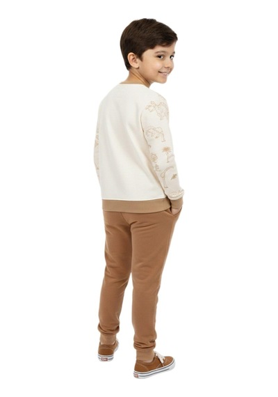 Baglan Erkek Çocuk Önü Baskılı Sweatshirt Ve Eşofman Alt Takım Bgl-st05251 Camel