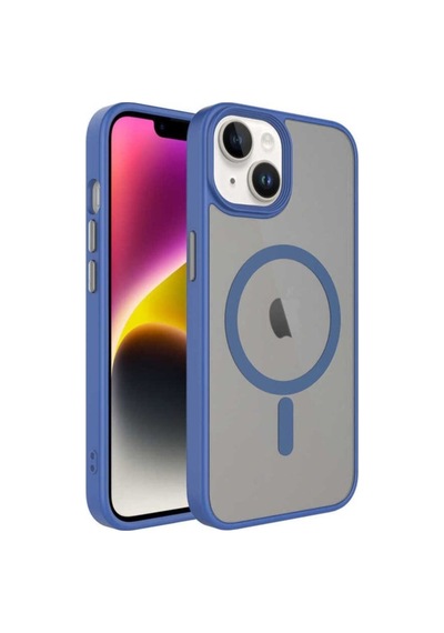 Apple Uyumlu iPhone 13 Kılıf Mat Arka Yüzey Wireless Şarj Özellikli Zore Flet M-safe Kapak Mavi