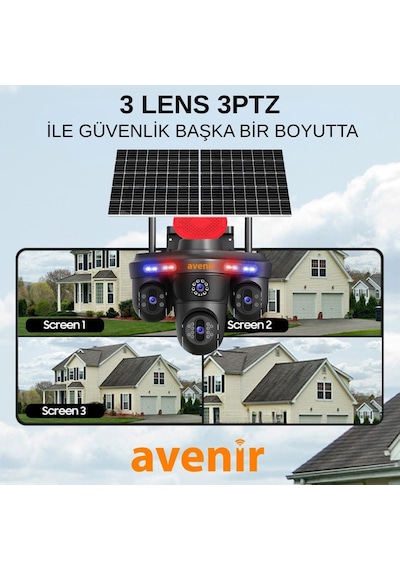 Avenir Av-s439 3 Lens 3ptz Güneş Enerjili Solar 4g Sim Kartlı Kamera