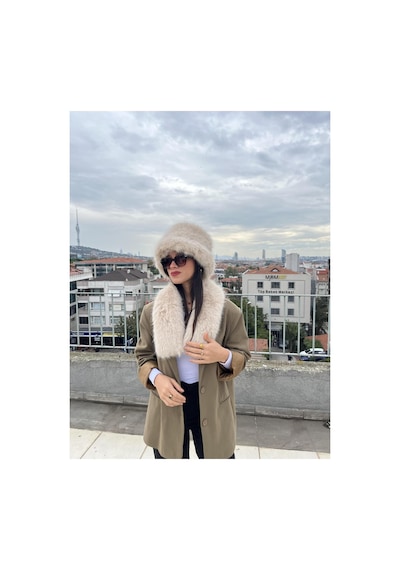Mollycrush Kadın Suni Kürk Şapka Ve Atkı Seti Yumuşak Dokulu, Soğuk Havalar İçin Lüks & Şık Görünüm Bej