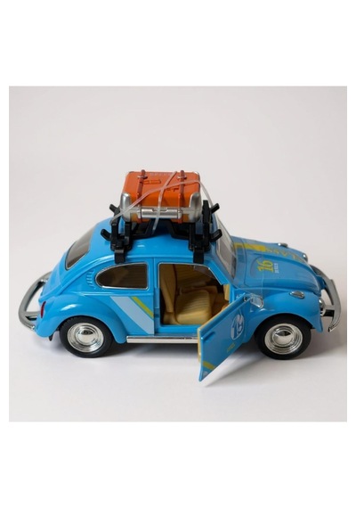 Klasik Işıklı Sesli Metal Araba Mavi Valizli Retro Beetle - 15 Cm