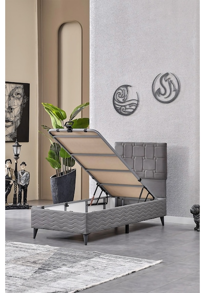 Evdemo Vizyon Tek Kişilik Baza Başlık Set Gri 90 190 90 x 190