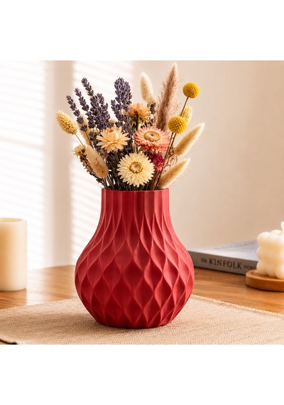 Modern Dekoratif Beyaz Vazo 15 Cm 3d Dokulu Çiçek Vazosu Pla Plastik Saksı Ve Kuru Çiçek Vazosu Ev Ofis Salon Dekoru Kırmızı