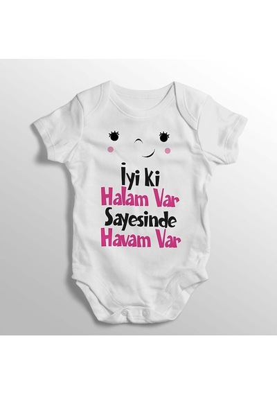 İmaj Tuğbababy Iyi Ki Halam Var Sayesinde Havam Var Yazılı Baskılı Bebek Zıbını Beyaz