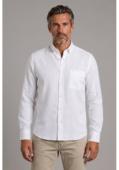 Bisse Beyaz Regular Fit Keten Paşa Yaka Gömlek Gmktn3ps224003 D01