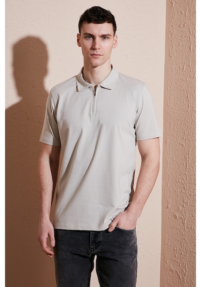 Buratti Pamuklu Regular Fit Yarım Fermuarlı Erkek Polo Yaka T Shirt 5902972 Taş