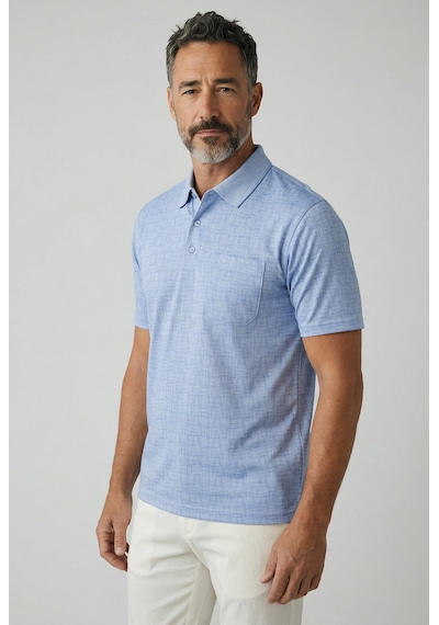 Erkek Simenti Yakalı Cepli Desenli Açık Mavi Tshirt