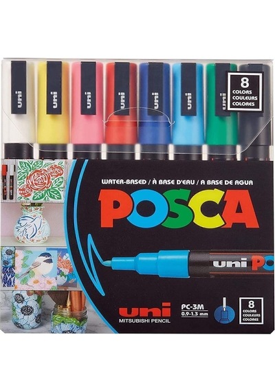 Posca Pc-3m Su Bazlı Boyama Markörü 8'li Ana Renkler 0,9-1,3mm