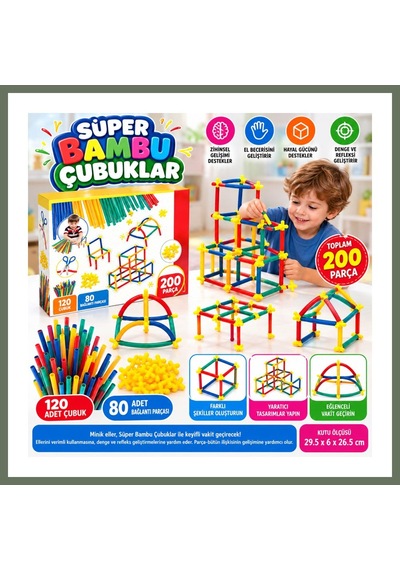 Bezos 03461 Süper Bambu Çubuklar 200 Parça Bezos1