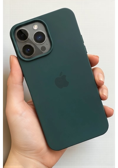 Iphone 16 Pro Uyumlu Kılıf Logolu Lansman Yumuşak Içi Kadife Silikon Kapak Yeşil