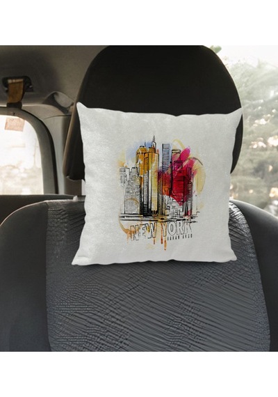 Bk Gift Kişiye Özel İsimli Newyork Tasarımlı Kare Araç Koltuk Yastığı-1 Sarı