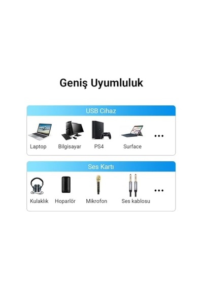 Usb Harici Ses Kartı Adaptörü 3.5mm Kulaklık Ve Mikrofon Girişli