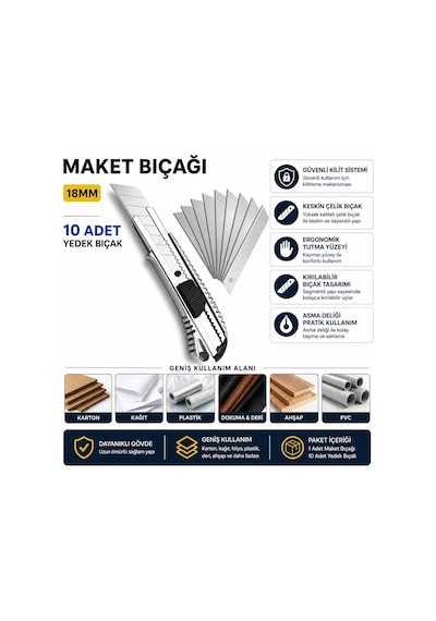 Profesyonel Metal Falçata Maket Bıçağı Ve 10 Adet Yedek Bıçak 1 Adet Maket Bıçağı + 10 Adet