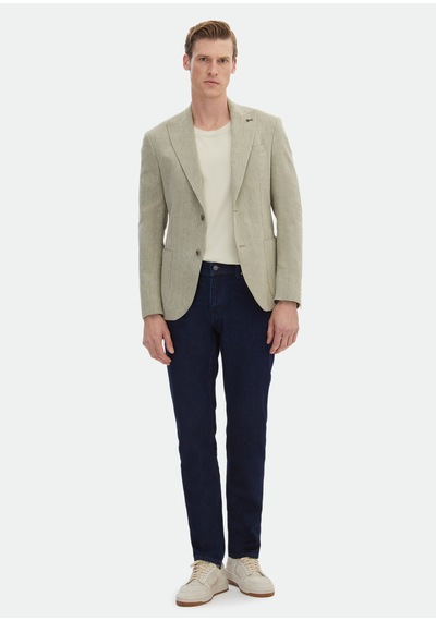 Ramsey Haki Desenli Zeroweight Slim Fit Pamuk Karışımlı Ceket