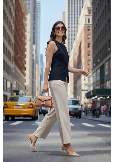 Lela Regular Fit Bisiklet Yaka Kolsuz Düğmeli Basic Bluz Bayan Yelek 65200004 Lacivert