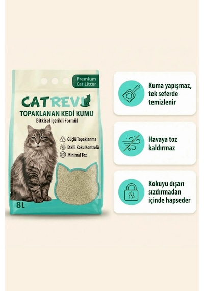Catrevi Topaklanan Doğal Mısır Koçanı Kedi Kumu %99 Tozsuz Aktif Karbonlu Koku Hapseden Parfümsüz Bitkisel 8 Lt