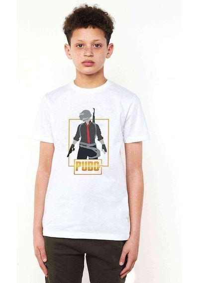 Tshirthane Pubg Man Baskılı Unisex Çocuk Beyaz T-Shirt