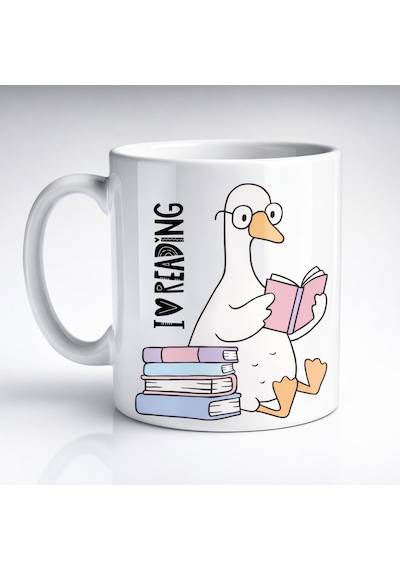I Love Reading Yazılı Kupa Model 210 Kitap Temalı Tasarım Seramik Kahve Kupası Kitap Severlere Hediye Düz Renkli