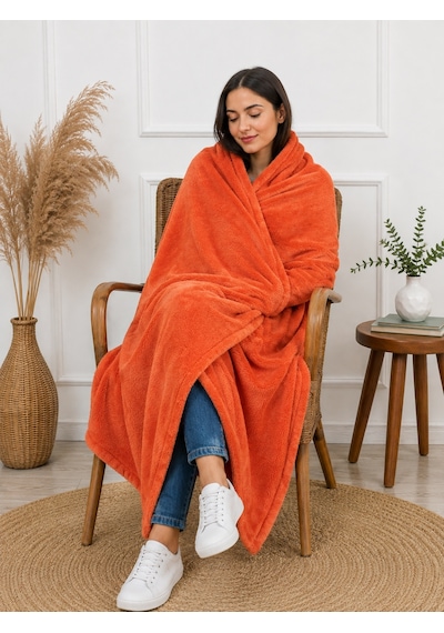 Mulberry Wellsoft Battaniye Televizyon Battaniyesi Peluş Polar Battaniye Tek Kişilik 170 x 230-kiremit