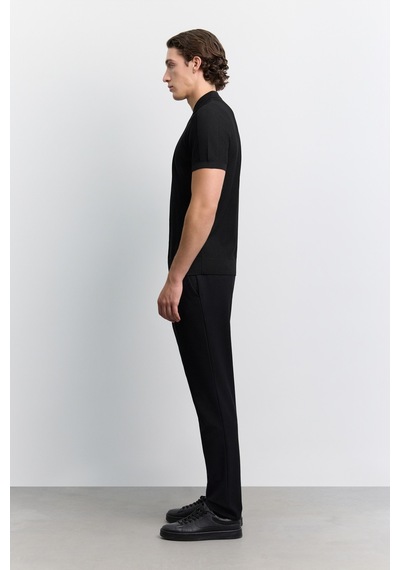 Avva Erkek Siyah Polo Yaka Fermuarlı Kolay Ütülenen Kırışmaz Regular Fit Triko T-shirt A62y5007