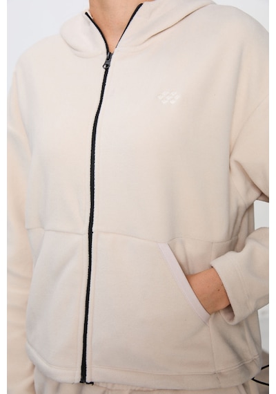 Tommy Life Bej Kalın Yumuşak Dokulu Kapüşonlu Oversize Nakışlı Polar Kadın Eşofman Takım -95338 Bej