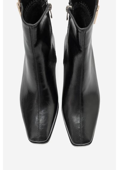 Luvi Shoes Lean Siyah Cilt Tokalı Kadın Kalın Topuklu Bot